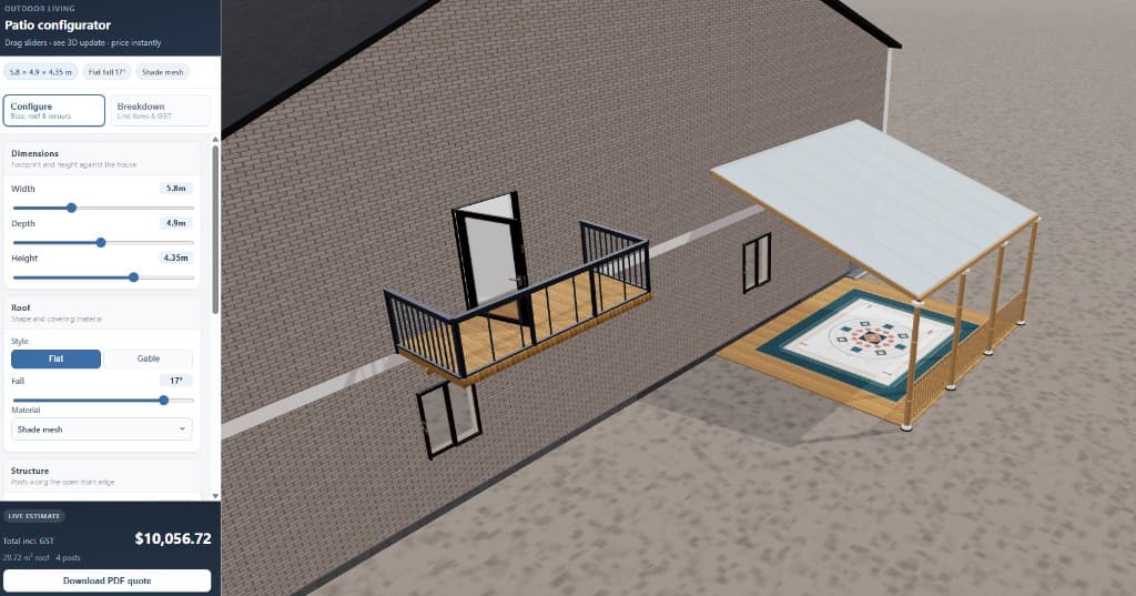 Outdoor Living patio configurator PDF quote
